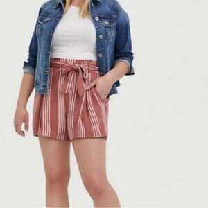 Torrid Peach/White Striped Paper Bag Casual Shorts